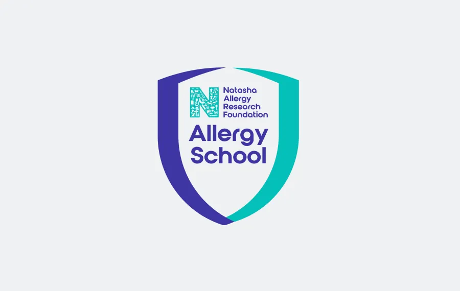 Shield logo with Natasha Allergy Research Foundation and Allergy School text.