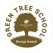 Green Tree School Bronze Award from Woodland Trust featuring a tree silhouette.