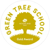 Green Tree School Gold Award from Woodland Trust featuring a tree silhouette.