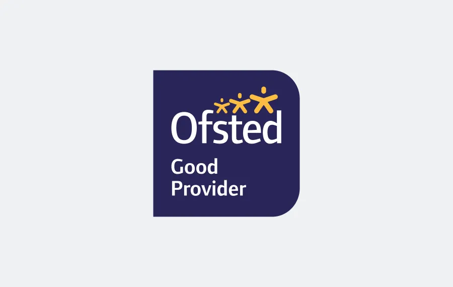 Ofsted Good Provider logo in a square navy-blue box with rounded corners to the top and bottom right